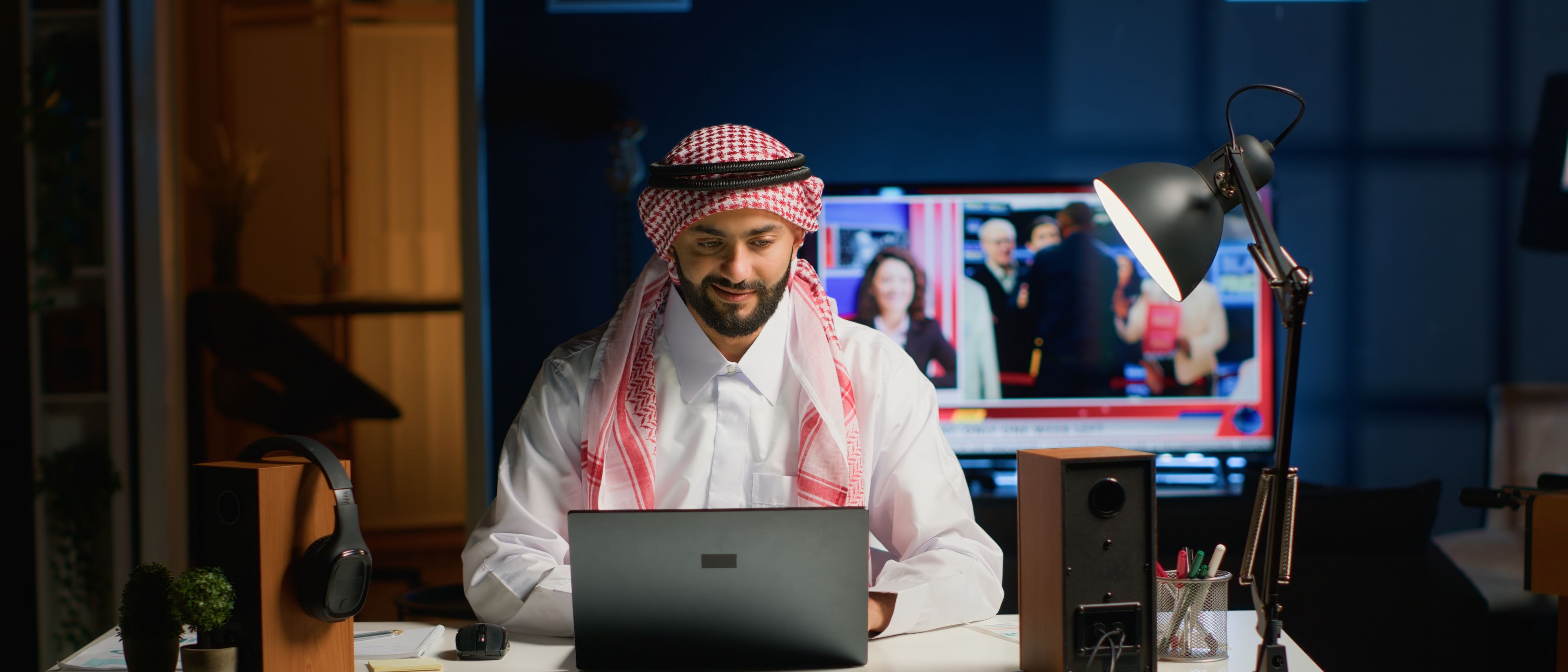 Businessman typing on laptop